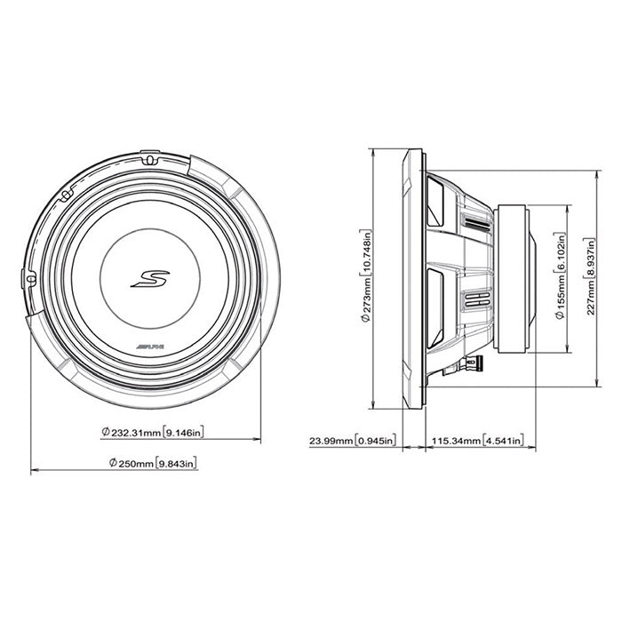 Alpine S2-W10D2 10" subwoofer dobbelt 2 ohm