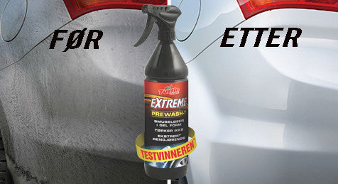 Turtle Wax Extreme Prewash-T før og efter en beskidt bil bliver ren
