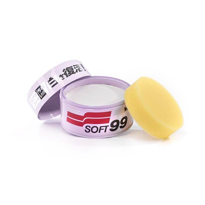Soft99 White Soft Wax 350g med applikator. Rensevoks til hvide biler