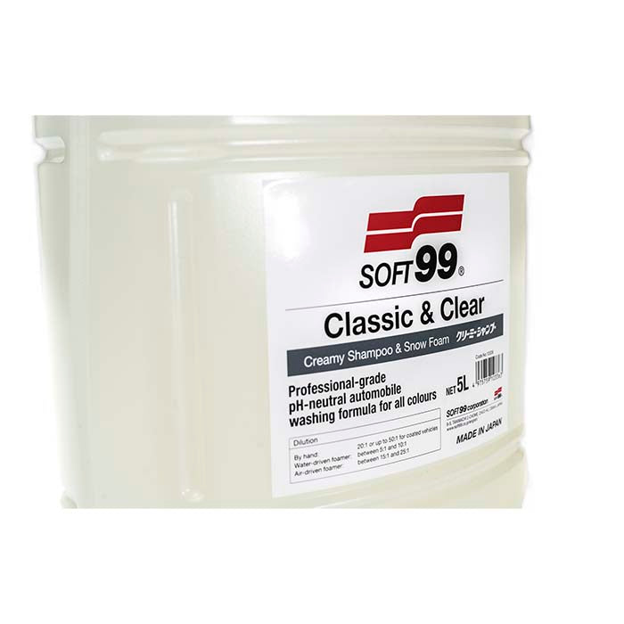 Soft99 Classic Clear Creamy Shampoo Snow Foam 5L dunk med etiket i hvid baggrund