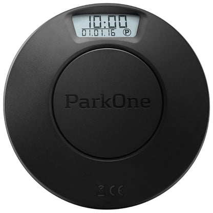 ParkOne 2 elektronisk p-skive i kulsort, viser klokkeslæt 10:00