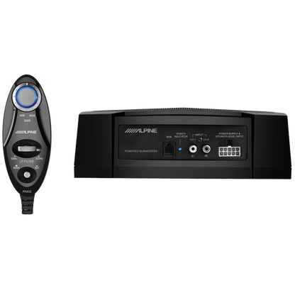 Alpine PWE-V80 aktiv subwoofer med fjernbetjening og tilslutninger