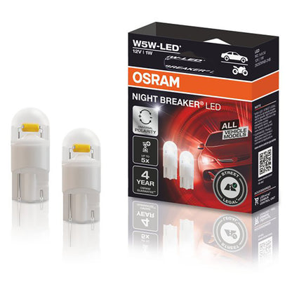 Osram Night Breaker LED W5W bilpærer og emballage, ECE-godkendt sæt