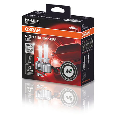 Osram Night Breaker H1-LED 12V ECE godkendt lygtesæt på hvid baggrund