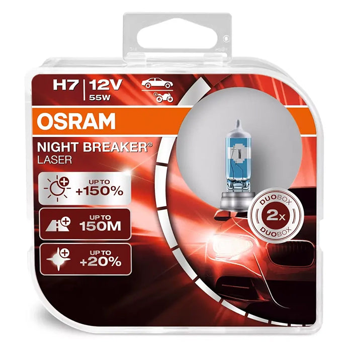 Osram Night Breaker Laser H7 55W 12V +150 Procent - Sæt