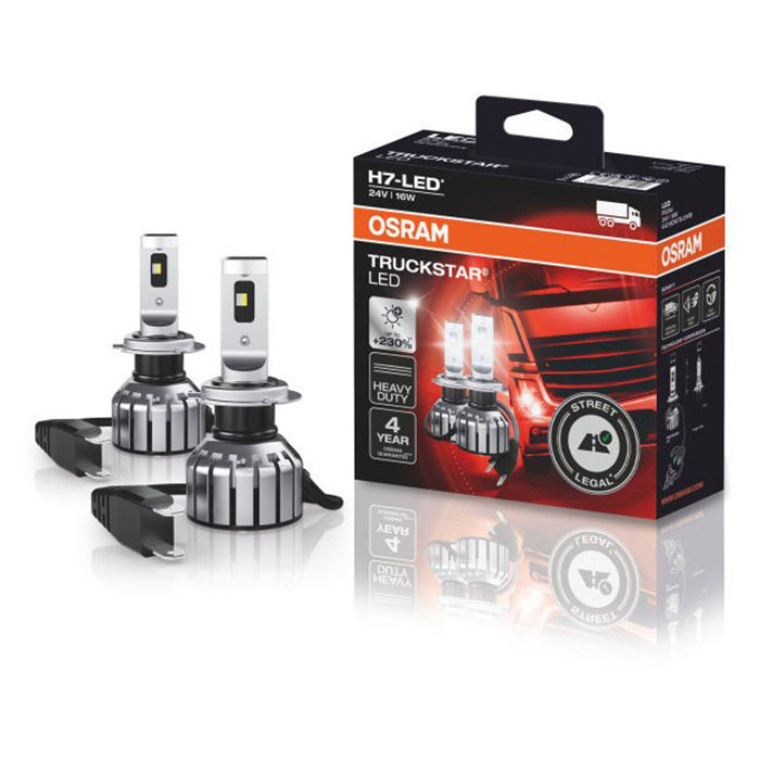 Osram Truckstar H7-LED 24V pærer og pakke med Street Legal logo