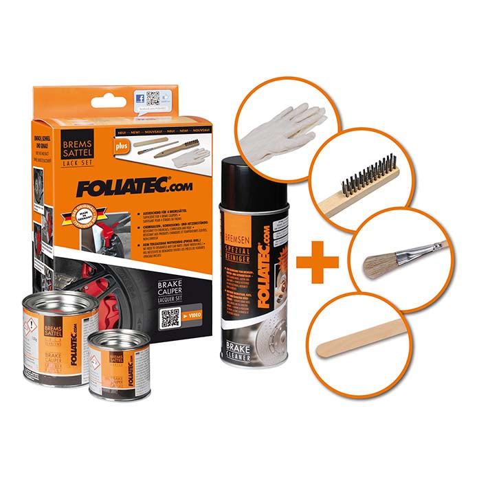 Foliatec bremsekaliberlak sæt med renser, handsker og børster