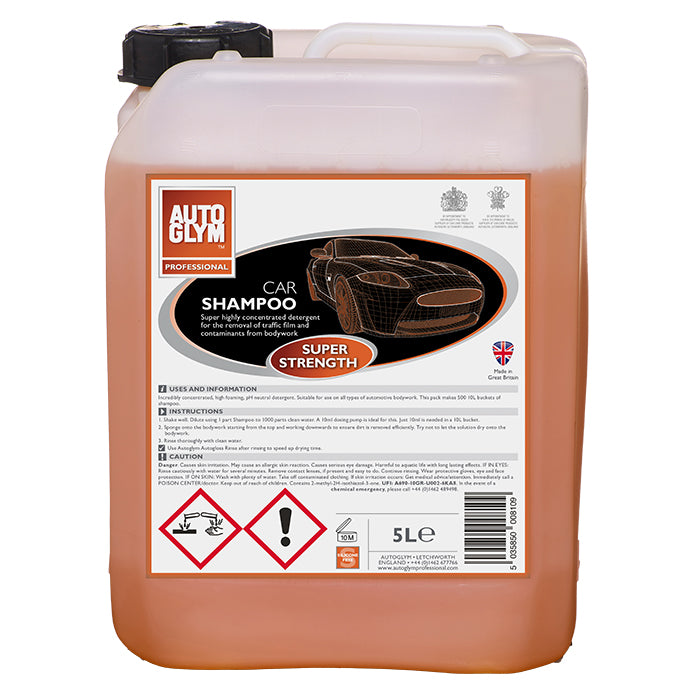 Autoglym Carshampoo Super Strength 5L flaske set forfra med etiket