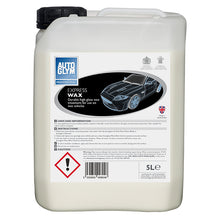Autoglym Express Wax 5L flydende carnaubavoks beholder med et billede af en bil