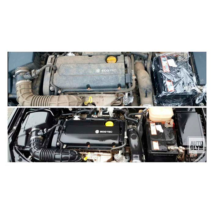Autoglym Engine & Machine Cleaner før og efter brug på bilmotor