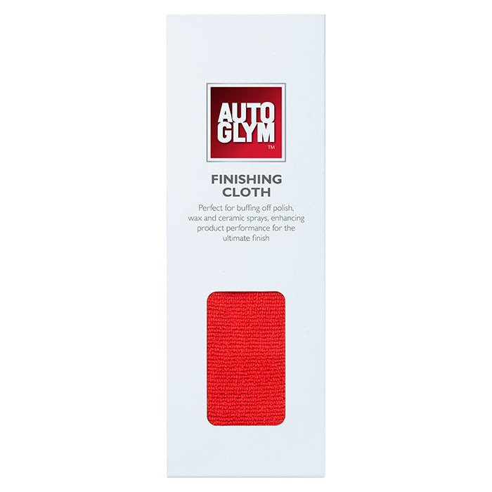 Autoglym Rød Hi-Tech Finishing Mikrofiberklud i emballage, frontansigt, til polering af biler.