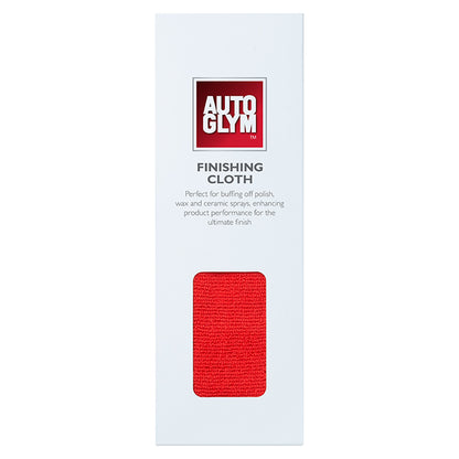 Autoglym Rød Hi-Tech Finishing Mikrofiberklud i emballage, frontansigt, til polering af biler.
