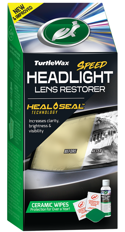 Turtle Wax Speed Headlight Restorer kit med tørreklude og polermiddel