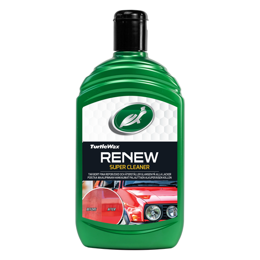 Turtle Wax Renew Super Cleaner 500ml flaske, før-efter lakforbedring på bil