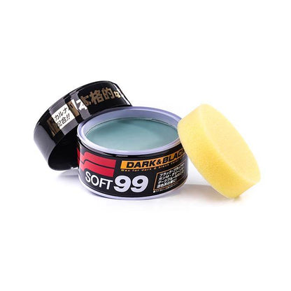 Soft99 Dark & Black Wax 300gr krukke med åbent låg og applikatorsvamp