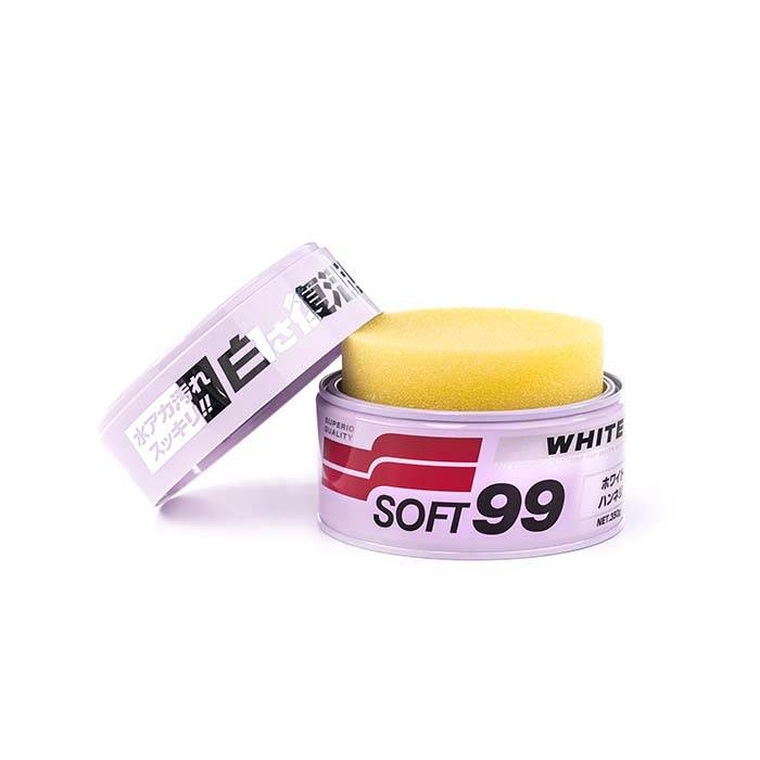 Soft99 White Soft Wax 350gr produktbillede med hvid voks og svamp