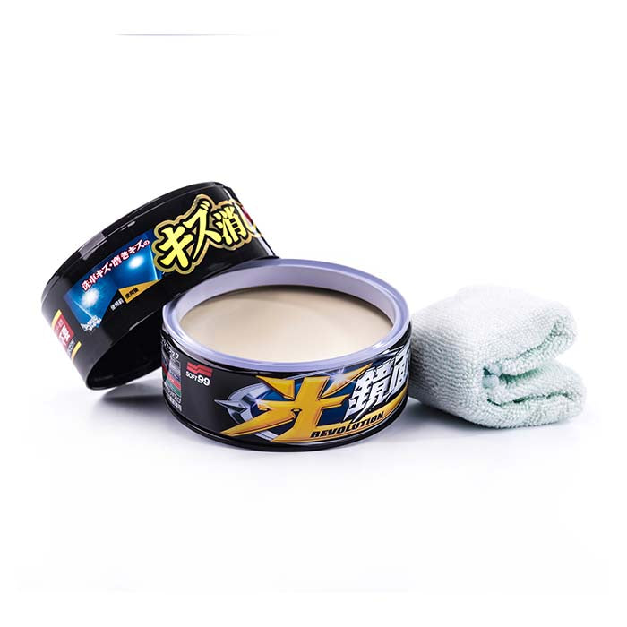 Soft99 New Scratch Clear Wax spejlfinish D&B med hvid mikrofiberklud